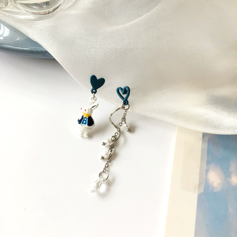 Серебряная игла, дизайн кролик, милые серьги, асимметричные клипсы из жемчуга с кисточками, образец серебра 925