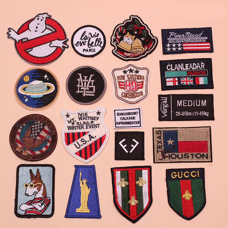 盾牌绣花徽章标 圆形锁边服装鞋帽辅料衣服补丁布贴 英伦风字母标