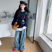 儿童装女童套装针织开衫外套2025新款中大童女孩春秋款毛衣上衣潮