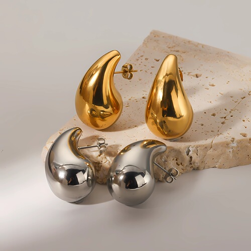 Amazon hot selling water drop hollow earrings furnace vacuum plating polished hollow comma earrings stainless steel earrings