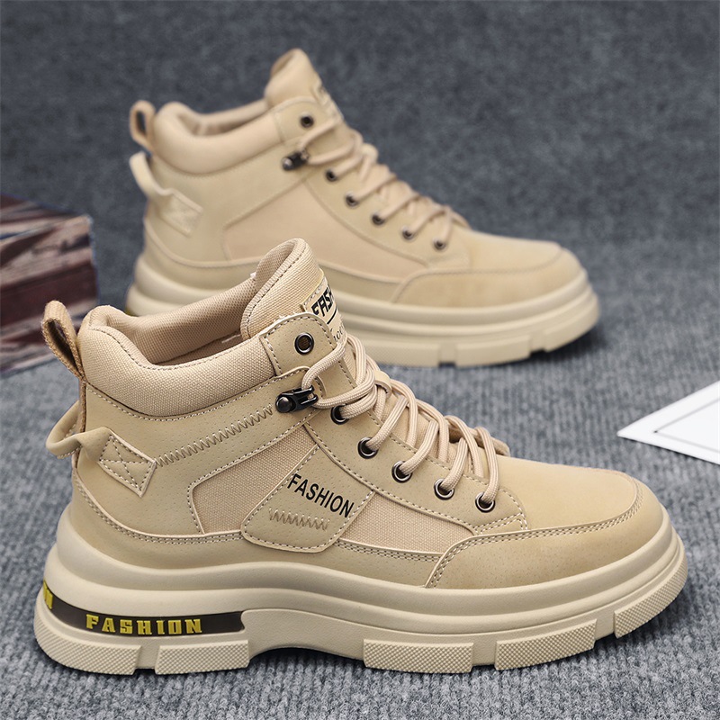 Autumn and Winter Men's High-Top Thick-Soled Boots Outdoor Workwear Casual Short Boots Live British Mountaineering Tactical Canvas Shoes