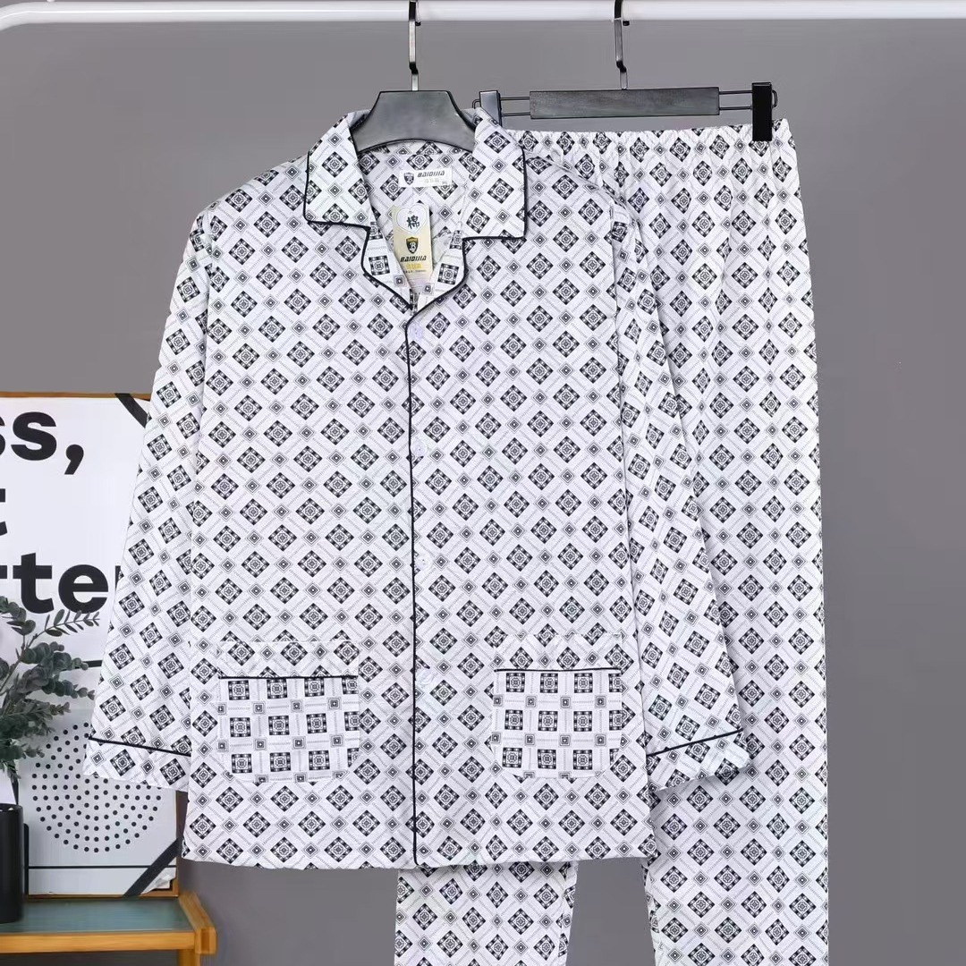 Classic Spring and Autumn New Men's Knitted Cotton Thin Casual Comfortable Loose Long-sleeved Trousers Open Chest Home Clothes