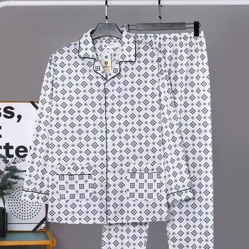 Classic Spring and Autumn New Men's Knitted Cotton Thin Casual Comfortable Loose Long-sleeved Trousers Open Chest Home Clothes Classic Spring and Autumn New Men's Knitted Cotton Thin Casual Comfortable Loose Long-sleeved Trousers Open Chest Home Clothes