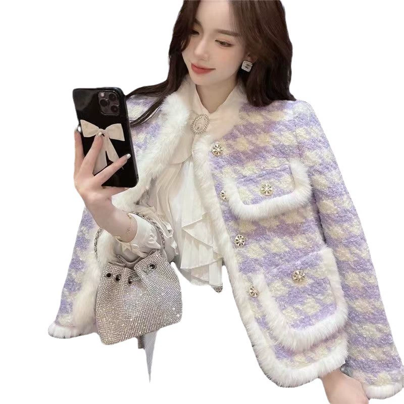 Quilted woolen demi-season down jacket, Chanel style, increased thickness