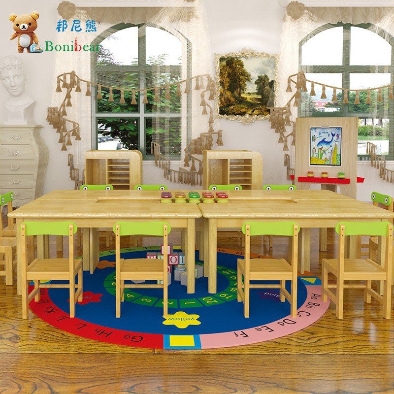 Kindergarten Solid Wood Learning Table Oak Zhangzisong Children's Reading Art Painting Table and Chair Combination Cartoon Leisure Chair