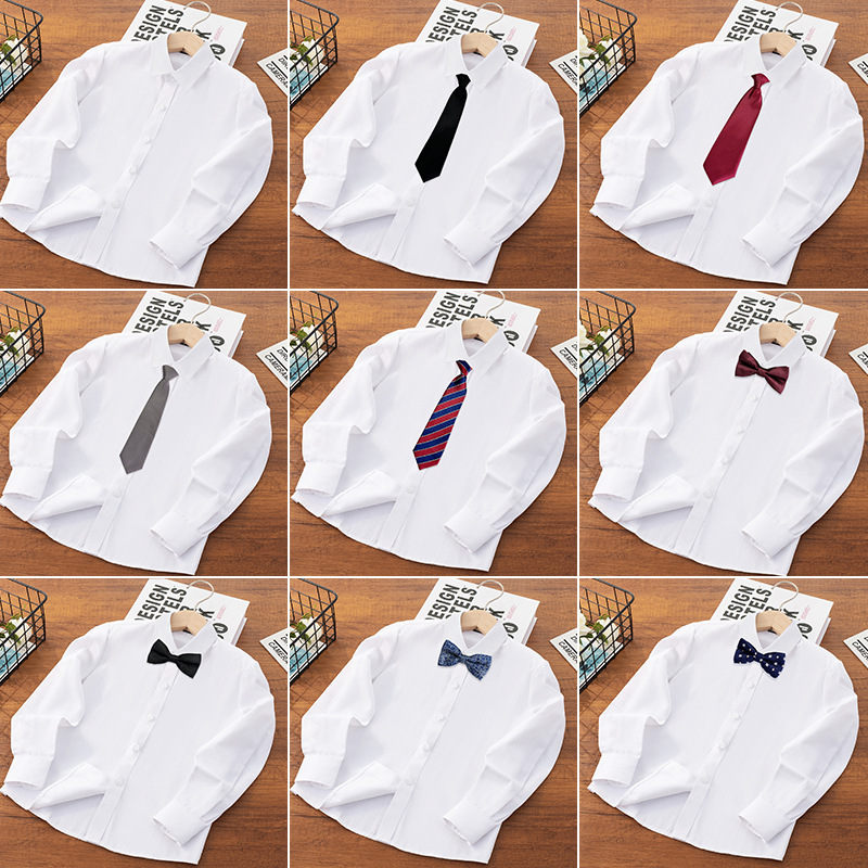 Camisa blanca para niños Camisa de manga larga de primavera y otoño para niños