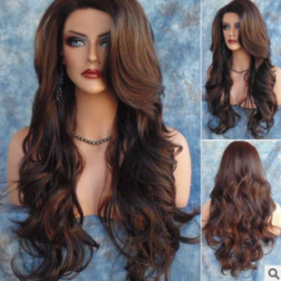 Ebay new fashion European and American wig ladies without bangs long curly hair rose net full head cover obligation manufacturers wholesale