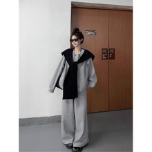 披肩休闲运动套装女秋冬韩版学生宽松慵懒风卫衣阔腿裤时尚三件套