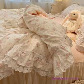 少女心公主花边小碎花四件套纯棉床裙韩式纯棉被套床上用品