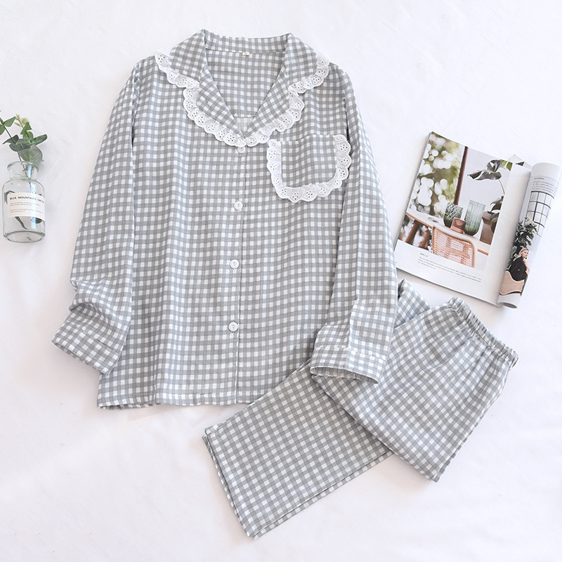 ZFQグレー-レース格子ガーゼパジャマカバー