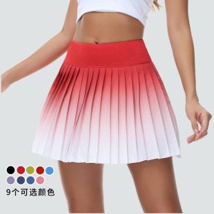 Gradient Short Skirt Fake Two-Piece Outdoor Sports High-Waisted Fashion Pocket Skirt Women's Anti-Exposure Quick-Dry Yoga Fitness Wear