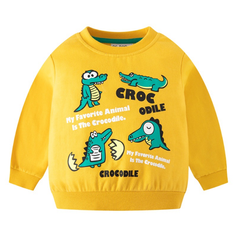 Sudadera Infantil con Diseño de Cocodrilo de Dibujos Animados, Cuello Redondo, Estilo Moderno, Otoño 2025, Ropa Infantil