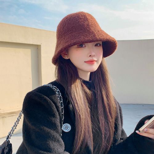 Winter Korean style face-showing small wool fisherman hat Japanese Internet celebrity with the same temperament and elegant temperament covering the basin hat wool hat