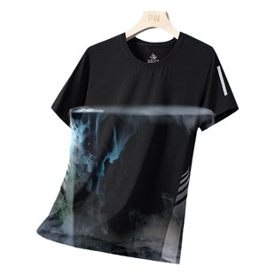 Ice Silk short sleeve T-shirt men's summer thin quick-drying mesh sports fitness half sleeve top dad summer stretch T