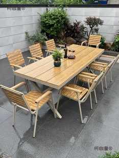 Outdoor Plastic Wood Tables and Chairs Courtyard Waterproof Sun Protection Open-Air Balcony Leisure Plastic Wood Tables and Chairs Garden Terrace Room Metabo