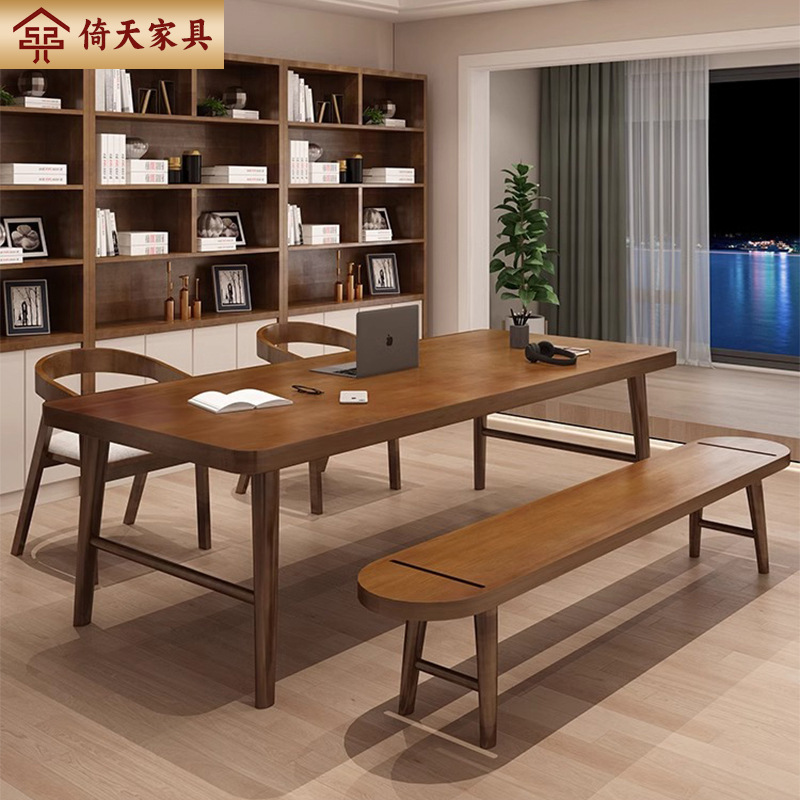 Modern Simple Solid Wood Office Desk Home Study Desk Living Room Computer Desk Double Long Desk Workstation