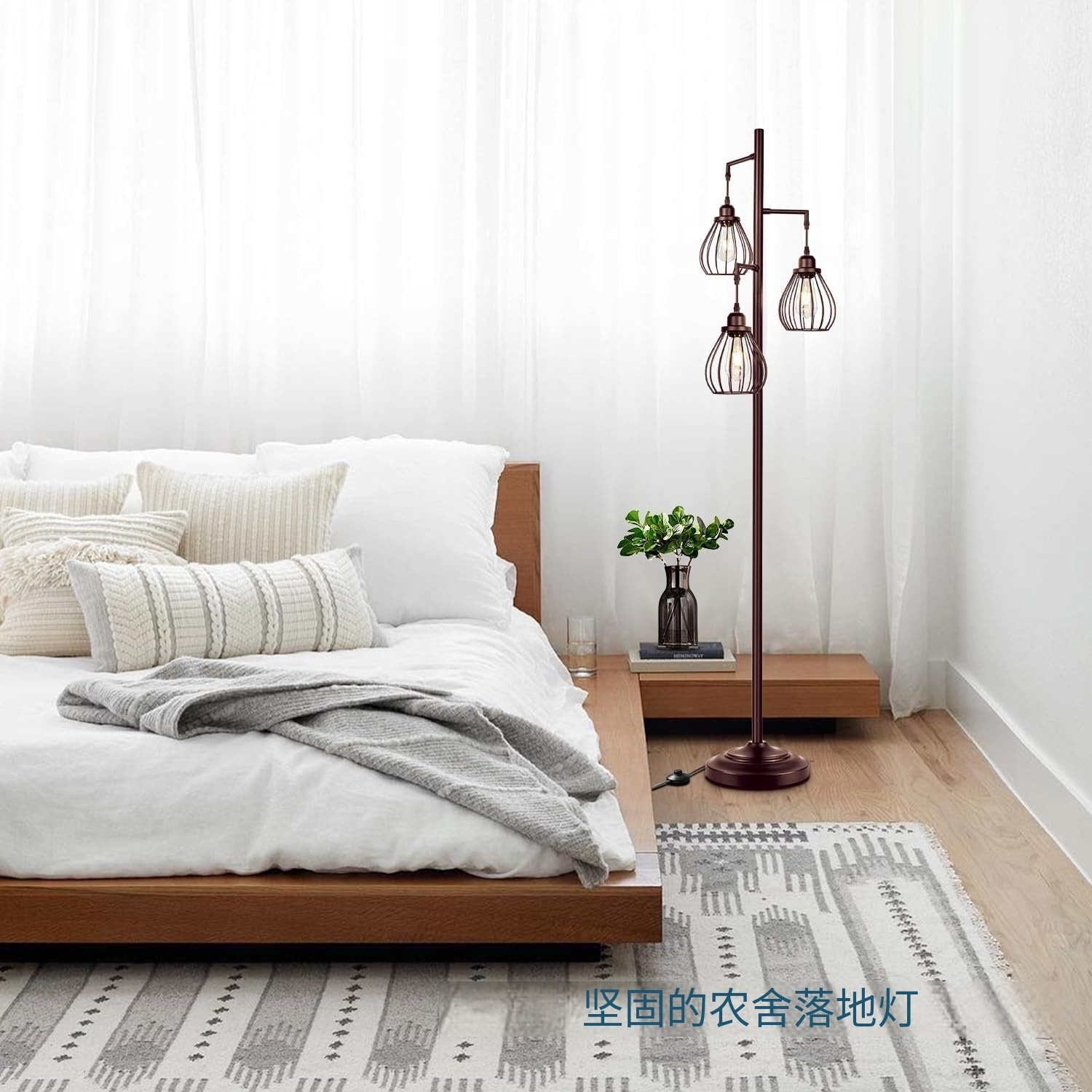 Amazon retro jaula de pájaros de hierro forjado tres extremos sala de estar lámpara de suelo estudio moderno dormitorio lámpara de lectura protector de ojos