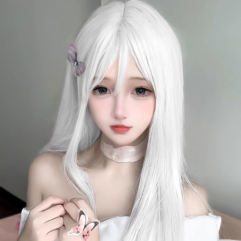Connie Balta Peruka Moterims - Ilga tiesi kasdieninė Lolita cosplay anime plaukai