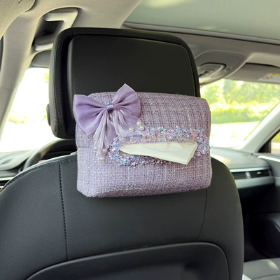Car Tissue Box Ins Small Fragrance Bow Hanging Car Seat Back Tissue Box Car Armrest Box Tissue Box (Car tissue box/set) - purple-bow-small-fragrance-paper-towel-purple