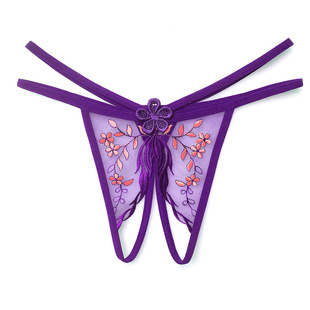 Emotional Embroidered Japanese Style Flirting Underwear Women's Open Crotch Sexy Hollow Low Waist Thong 2255
