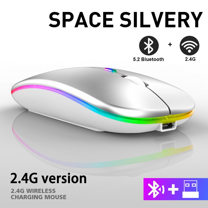 2.4G Bluetooth デュアルモードワイヤレスマウス充電ミュートサイレント超薄型オフィスビジネスゲーム発光マウス|undefined