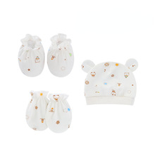 0-6 Months 3PC Fashion Anti Scratching Gloves Hat Newborn跨