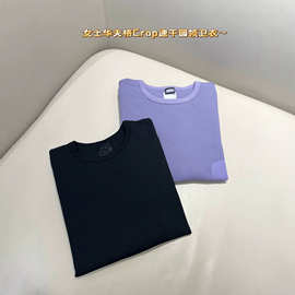 26秋新款刺绣小树女士华夫格圆领户外圆领卫衣女士休闲百搭T恤
