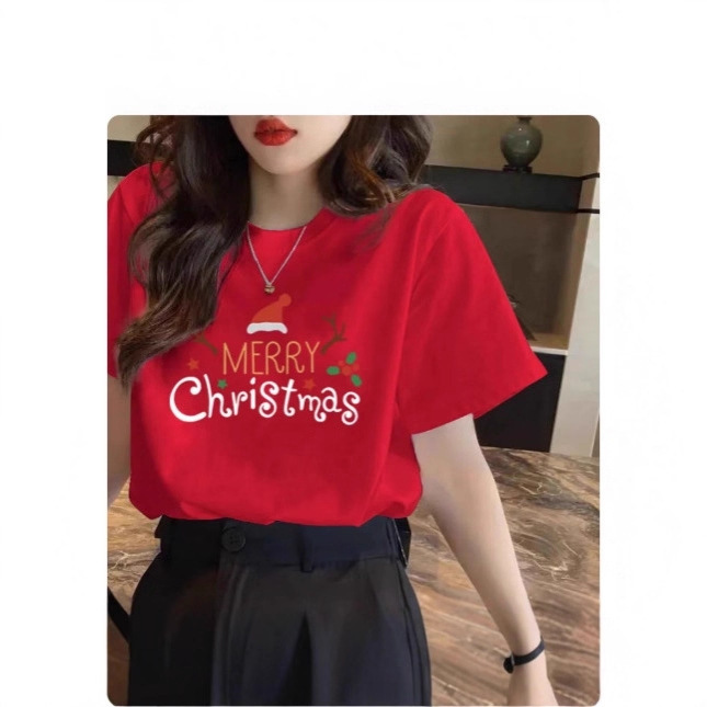 Christmas Clothes Women's Christmas Shirt Women's T-Shirt Short-Sleeved Cotton Quality T-Shirt Summer Unique Design Sense