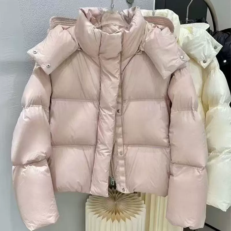韩版泡芙短款羽绒服2025冬季新款90白鹅绒休闲连帽江南风加厚外套