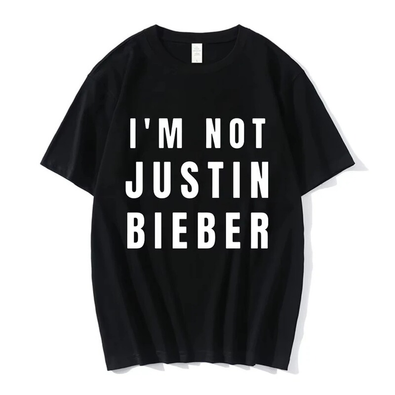Cross-border European size cotton T-shirt "I'm Not Justin Bieber" T-shirt for men and women, fashionable short-sleeve cotton casual T-shirt Cross-border European size cotton T-shirt "I'm Not Justin Bieber" T-shirt for men and women, fashionable short-sleeve cotton casual T-shirt