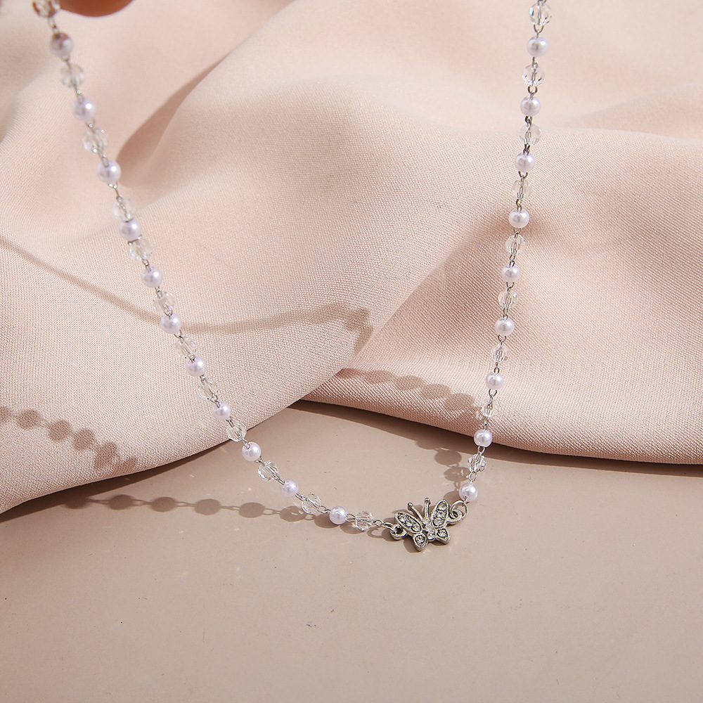 bijoux gomtriques simples collier de clavicule de papillon de perle de cristalpicture4