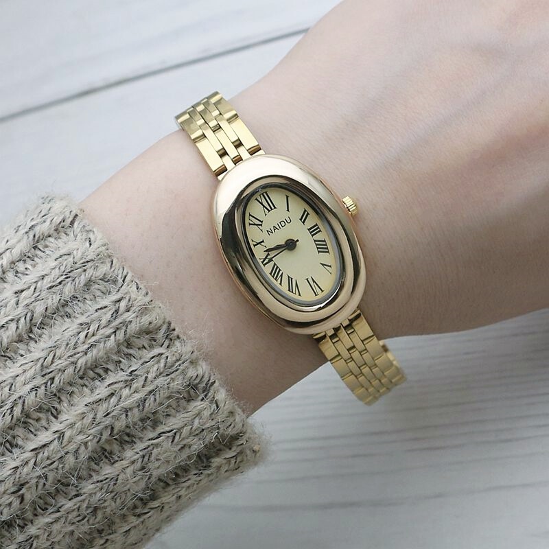 Oval Roman Steel Band Student Simple Quartz Watch Stainless Steel Band Fashion Girls Watch Forest Style Ladies Gold Watch Oval Roman Steel Band Student Simple Quartz Watch Stainless Steel Band Fashion Girls Watch Forest Style Ladies Gold Watch