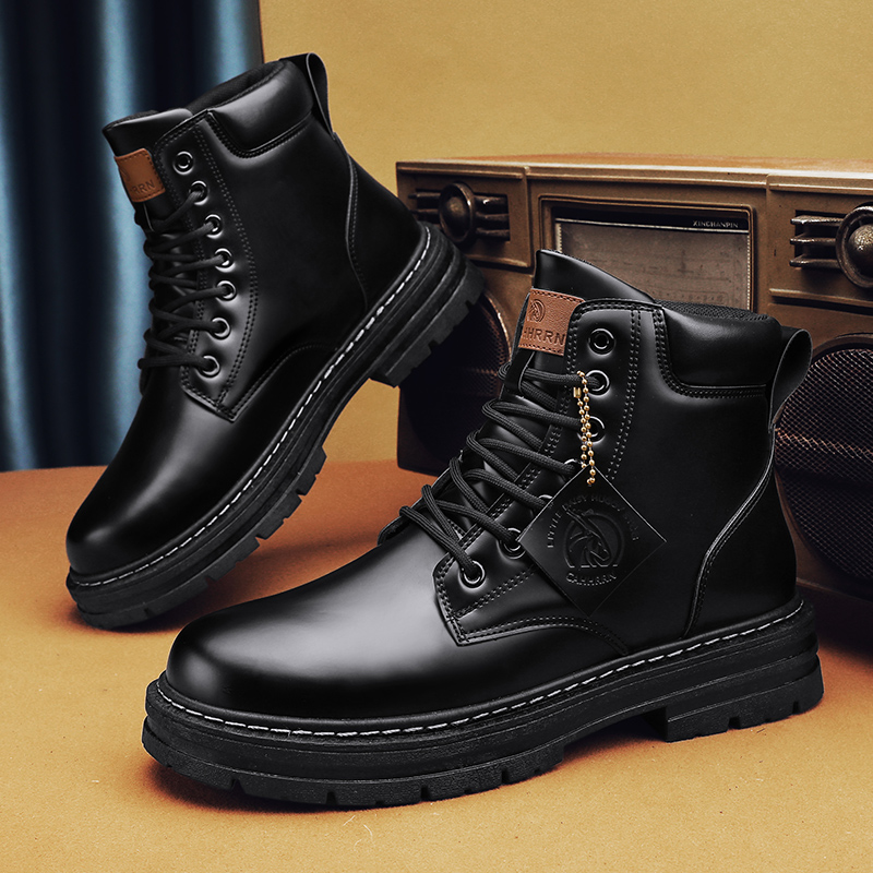 Botas Martin, botas altas de otoño para hombre, zapatos de algodón para hombre de estilo británico más zapatos de cuero casuales de plataforma de terciopelo