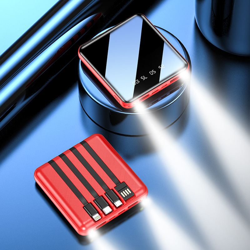 10000 mAh con cable de carga rápida de cuatro líneas de alta capacidad al aire libre ligera y portátil mini fuente de alimentación portátil lámpara LED