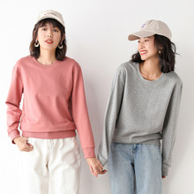 春秋新款棉卫衣男女通穿长袖圆领宽松纯色上衣百搭情侣装学生休闲