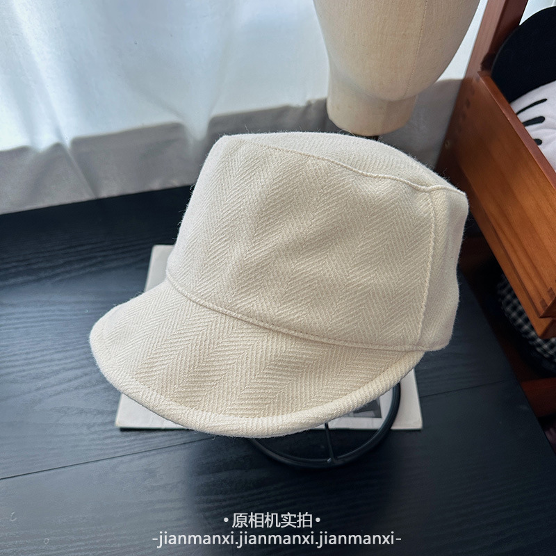 简约纯色平顶帽子女秋冬休闲百搭复古马术帽宽檐遮阳帽毛呢鸭舌帽|undefined