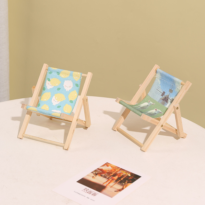 Wooden Lazy Beach Chair Foldable Mobile Phone Holder Creative Micro Landscape Decoration Small Ornaments Ocean Style Crafts