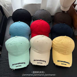 帽檐字母棉质棒球帽子女春夏新款韩版休闲潮装饰弯檐显脸小鸭舌帽