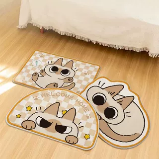 卡通暹罗仿羊绒卧室床边装饰地垫可爱沙发茶几地垫防滑易打理耐脏
