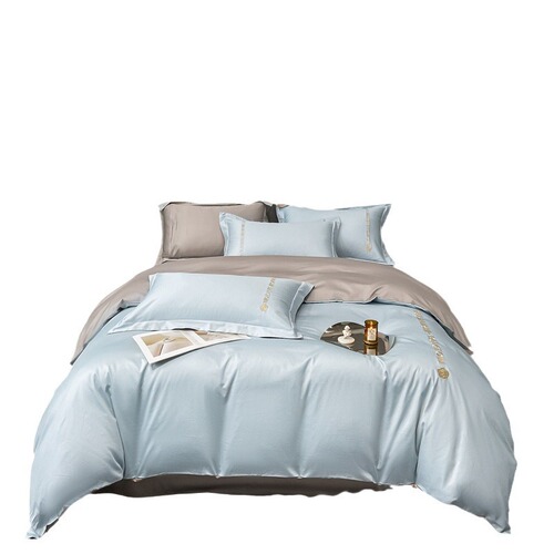 Light Luxury Summer Washed Tencel Embroidered Four-Piece Set, Washed Silk Coverlet with Silk-Slip Cool Ice Silk Bedspread Three-Piece Set