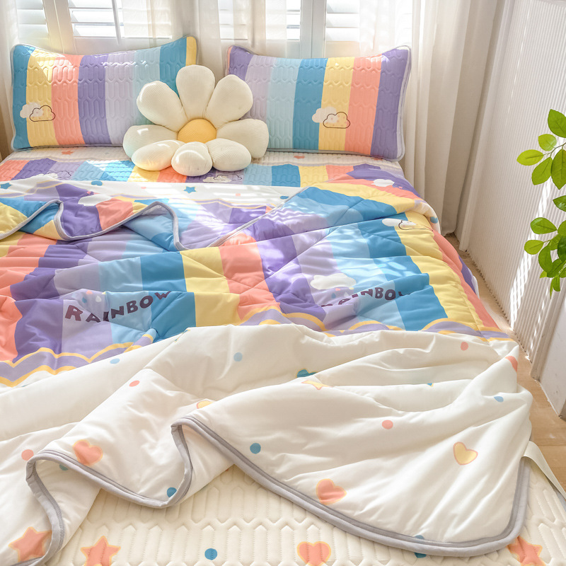 Juego de cuatro piezas de seda de hielo de verano, edredón fresco de verano, nuevo juego de cama de sábanas de látex de verano 2025