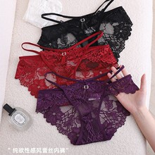 性感蕾丝蝴蝶结内裤低腰少女法式诱惑纯欲网纱镂空女士三角裤