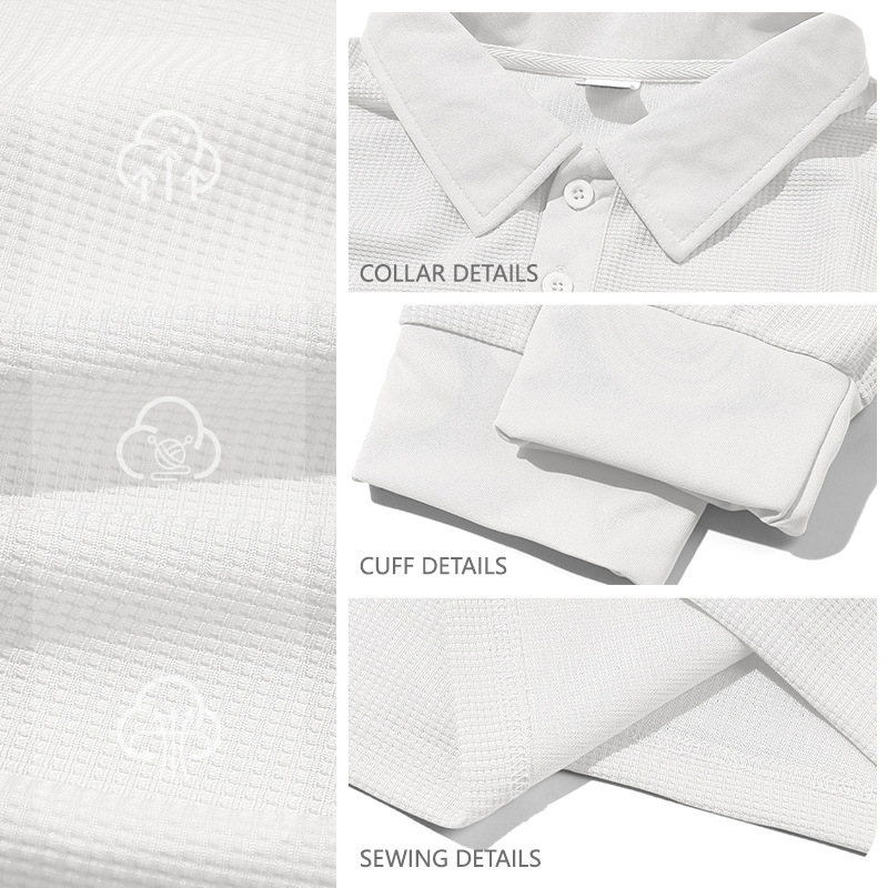 Nuevo otoño transfronterizo europeo y americano nuevo hombre waffle polo camiseta de manga larga de vacaciones casuales americanas