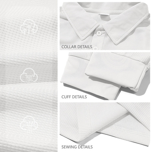 2026 Autumn New Arrival Men's Waffle-Textured Lapel Polo Shirt—American-Style Casual Resort Long-Sleeved T-Shirt