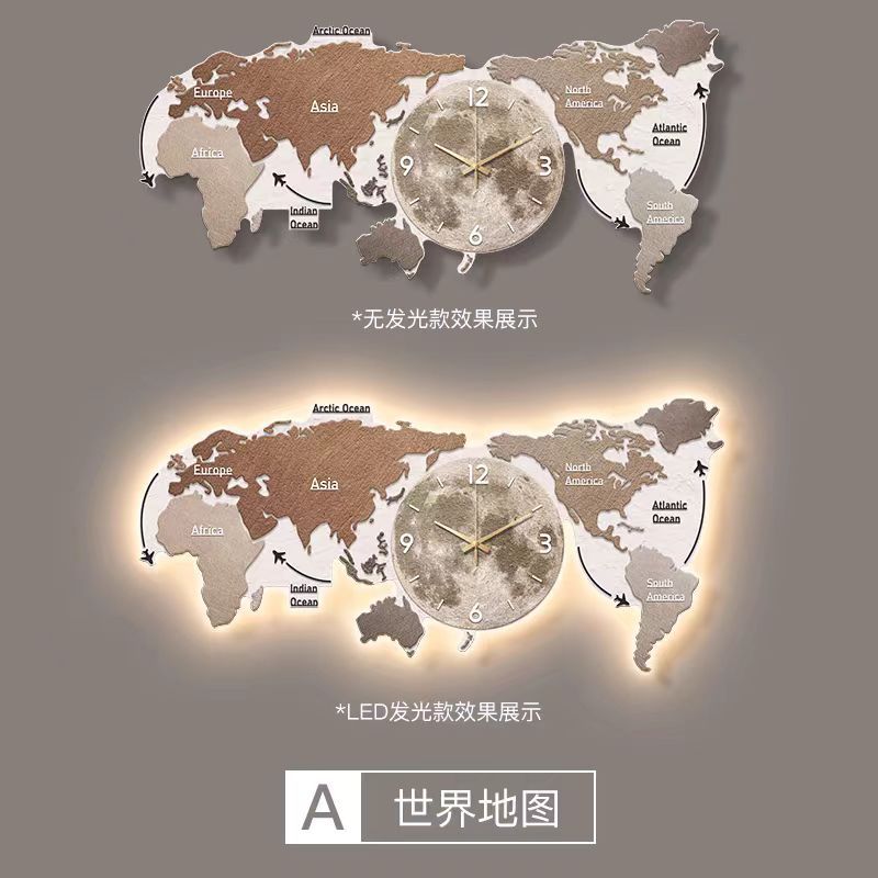 Mapa simple pintura decorativa de la sala de estar moderna luz lujo atmósfera sofá de oficina fondo pintura de pared con reloj pintura de lámpara