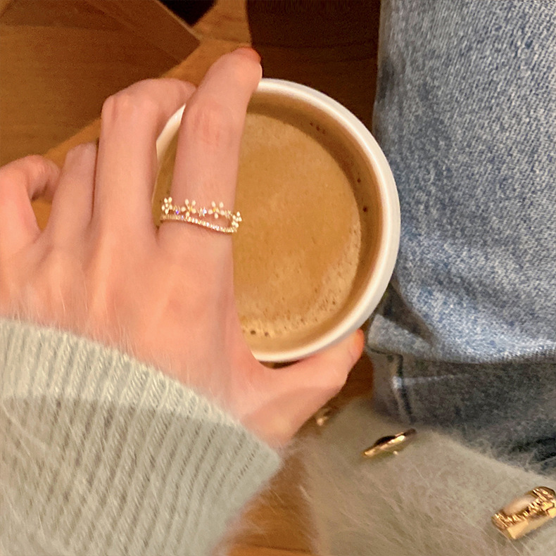 Double-layer open female new flowers fashion copper ring