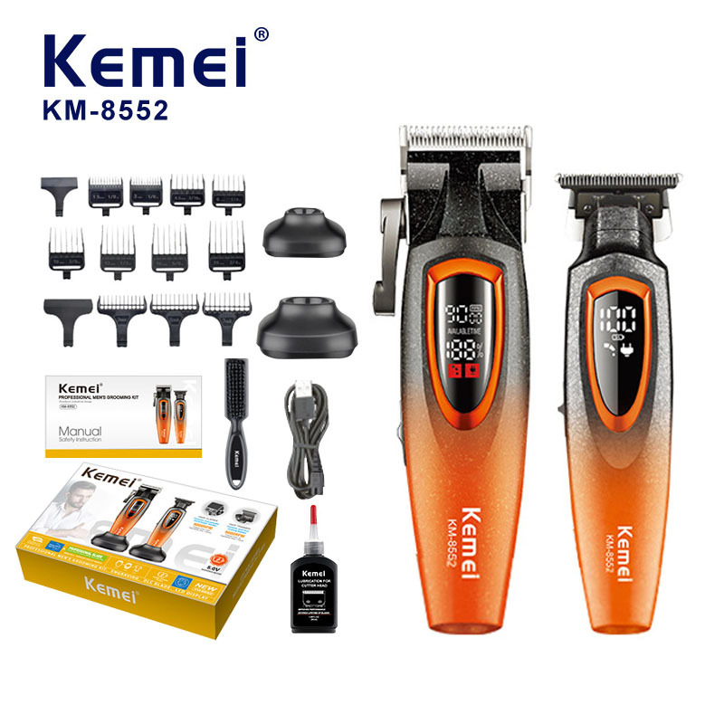 Set de Cortadora de Cabello Kemei KM-8552, Cortadora de Cabello Eléctrica Portátil de Alta Potencia con Pantalla Digital para Cortes de Cabello
