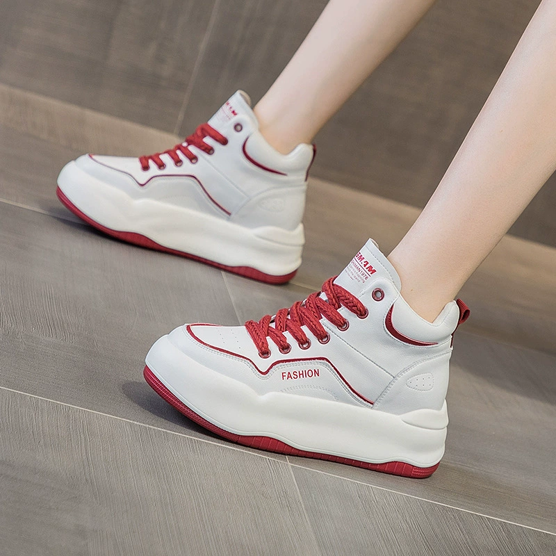 2022 осень, новые белые туфли из натуральной кожи со скрытой высотой, женская повседневная обувь, кроссовки, женские туфли на шнуровке