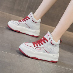 2022 Autumn New Genuine Leather Inner Heel Thick Sole High Top White Women's Casual Sneakers Athletic Shoes Laced Women's Shoes