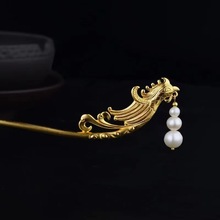 直播复古国潮铜镀金汉服配饰錾刻云纹盘发凤首凤头簪子鸢歌流苏坠